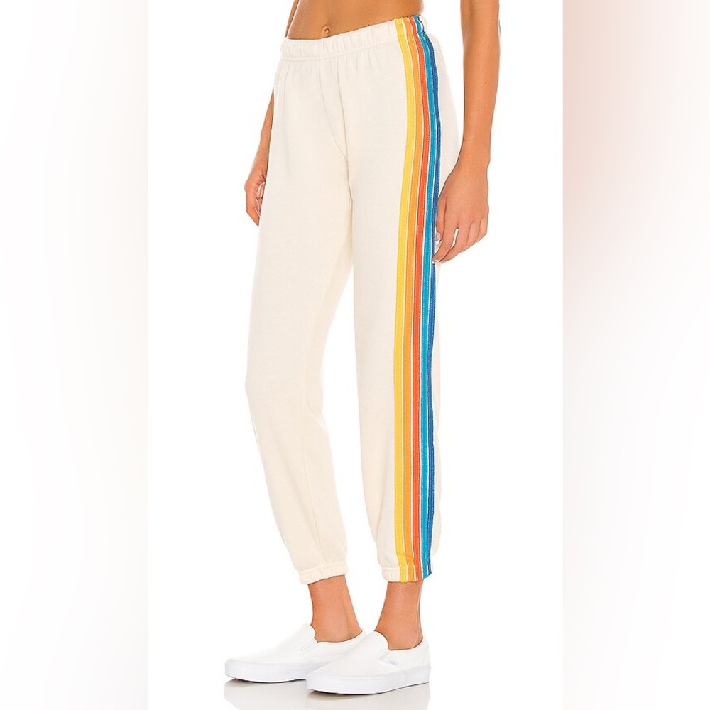 Aviator Nation 5 Stripe Sweatpant in Vintage White & Orange